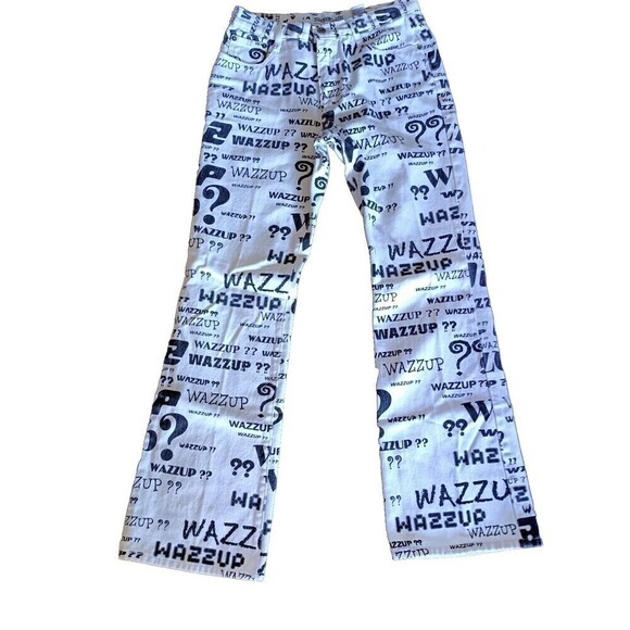 Zana Di Jeans Size 7 WAZZUP Bold All Over Print Scene Emo Gyaru Y2K - Picture 1 of 9